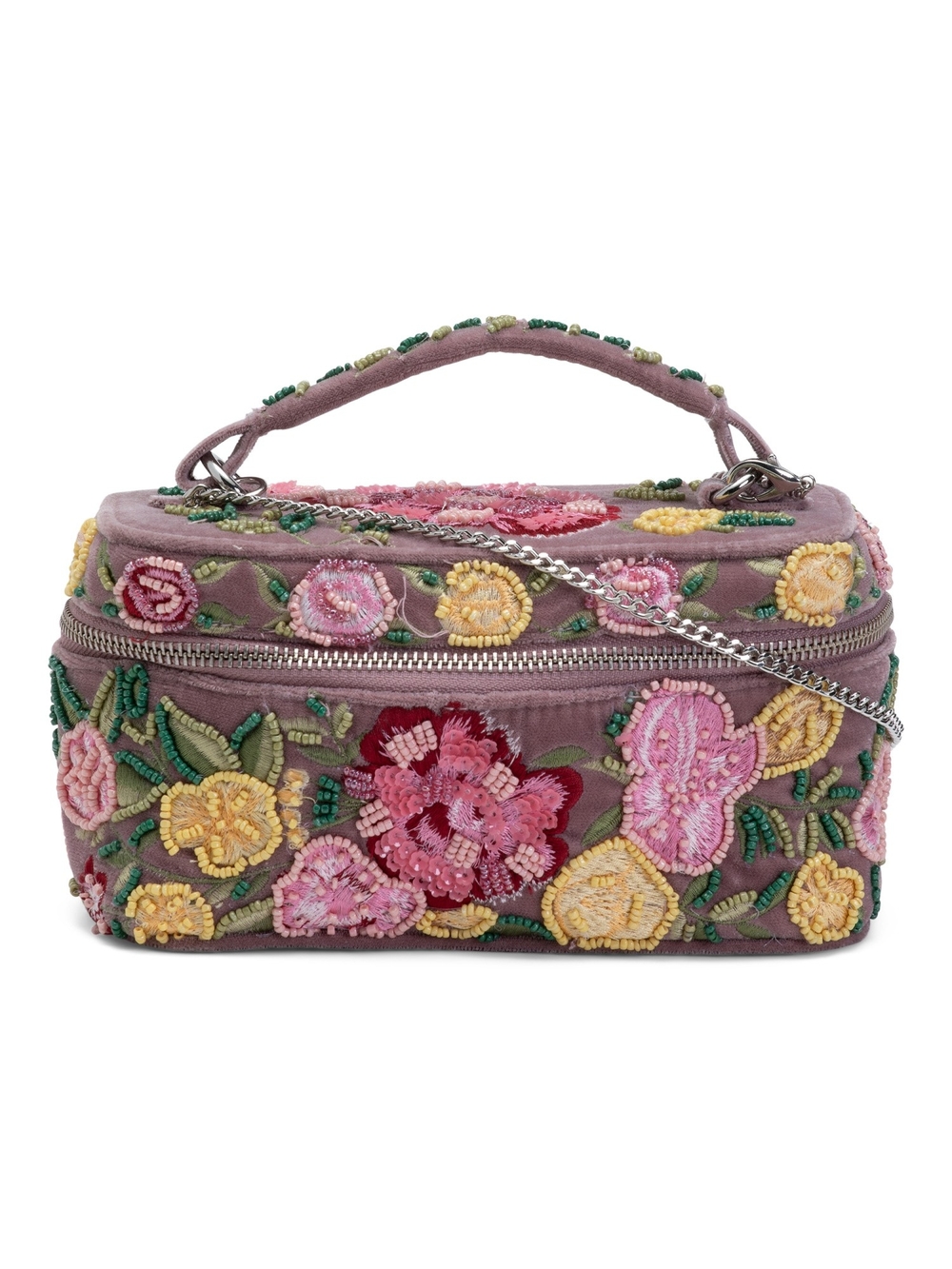 Embroidered Floral Cosmetic Case in Mauve